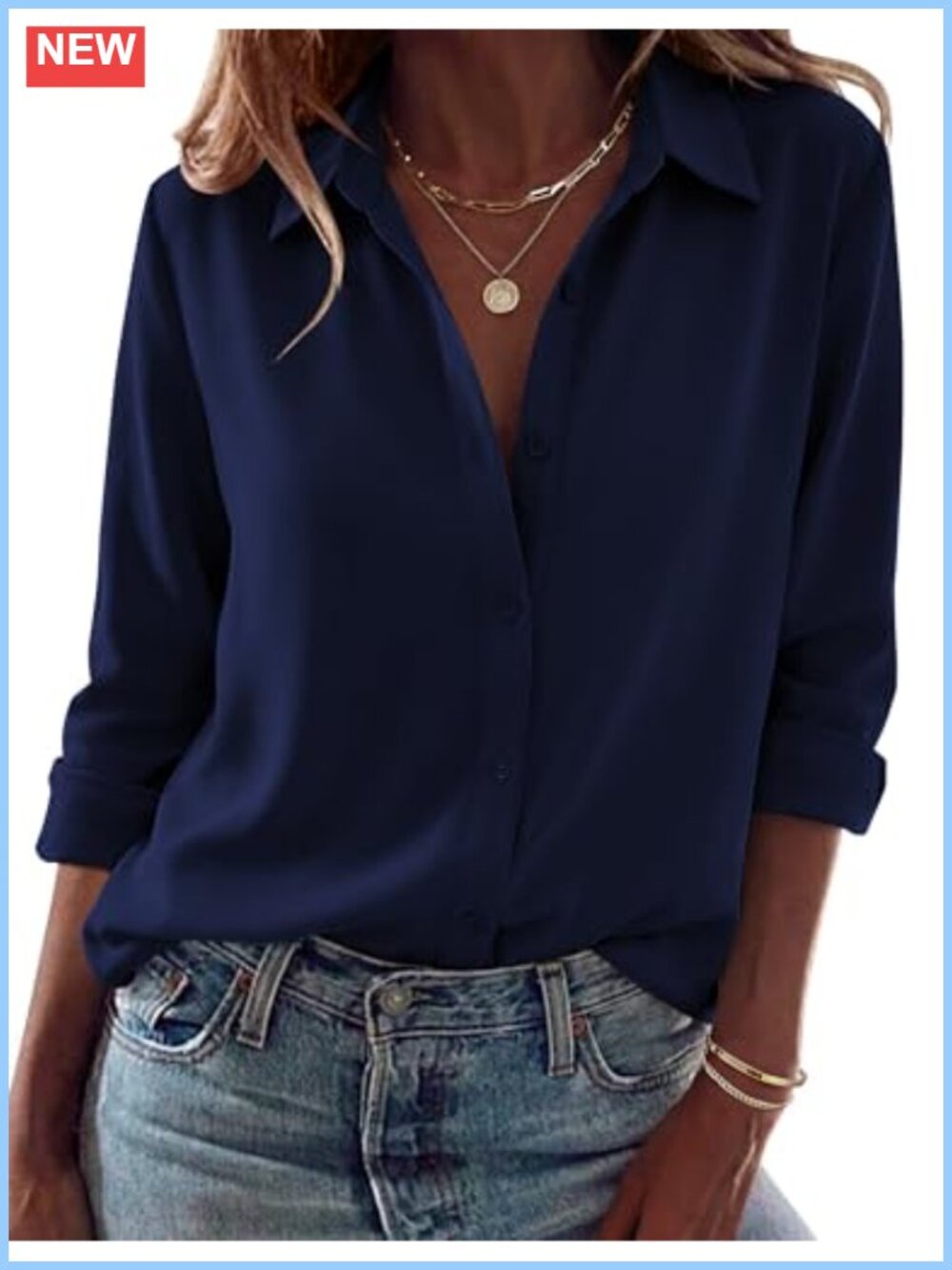 Womens Long Sleeve Button Down Blouse Stretchable 92% Polyester 8% Spandex